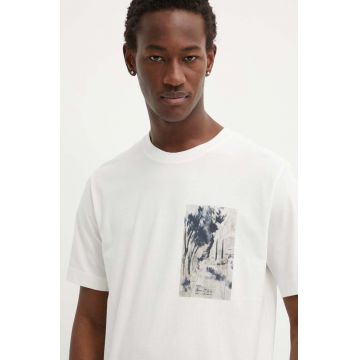 Marc O'Polo tricou din bumbac barbati, culoarea bej, cu imprimeu, 424201251460