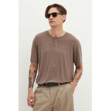 Medicine tricou de in barbati, culoarea maro, neted