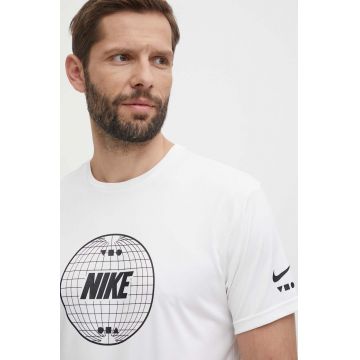 Nike tricou de antrenament Lead Line culoarea alb, cu imprimeu