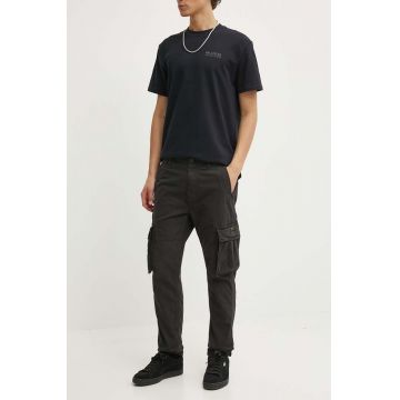 Superdry pantaloni barbati, culoarea negru, mulata
