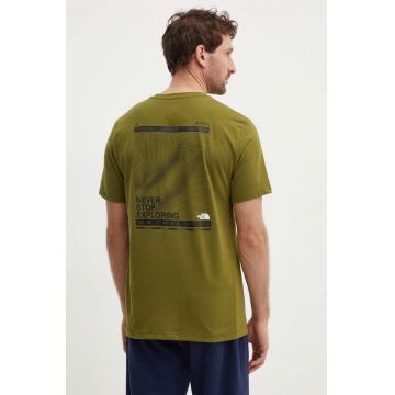 The North Face tricou sport Foundation Mountain Lines culoarea verde, cu imprimeu, NF0A8830PIB1