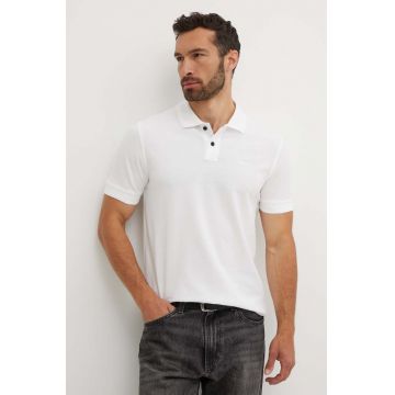 BOSS Orange polo de bumbac culoarea alb, neted, 50507813