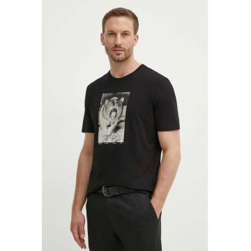 Boss Orange tricou din bumbac barbati, culoarea negru, cu imprimeu, 50522894