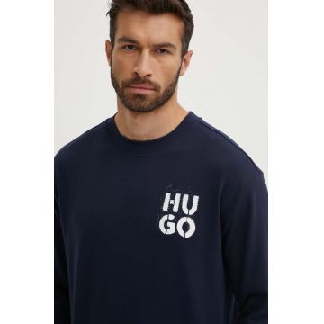 HUGO bluză lounge culoarea albastru marin, cu imprimeu, 50520462