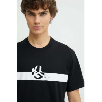 Karl Lagerfeld Jeans tricou din bumbac barbati, culoarea negru, cu imprimeu, 245D1701