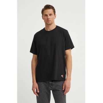 Les Deux tricou din bumbac barbati, culoarea negru, neted, LDM101179
