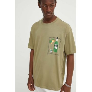 Les Deux tricou din bumbac barbati, culoarea verde, cu imprimeu, LDM101174