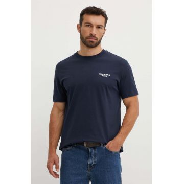 Marc O'Polo tricou din bumbac DENIM barbati, culoarea albastru marin, cu imprimeu, 5000000086
