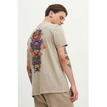 Medicine tricou din bumbac barbati, culoarea bej, cu imprimeu