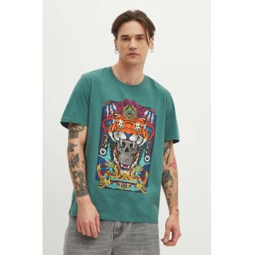 Medicine tricou din bumbac barbati, culoarea turcoaz, cu imprimeu