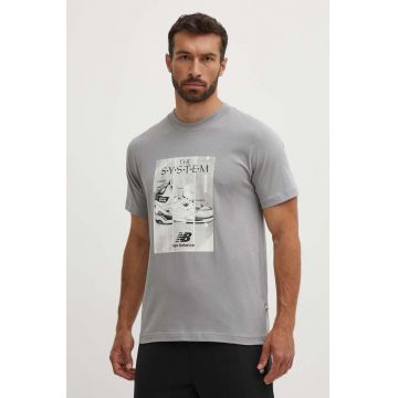 New Balance tricou din bumbac barbati, culoarea gri, cu imprimeu, MT41595YST