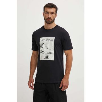 New Balance tricou din bumbac barbati, culoarea negru, cu imprimeu, MT41595BK
