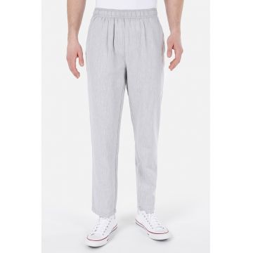 Pantaloni din amestec de in cu talie elastica