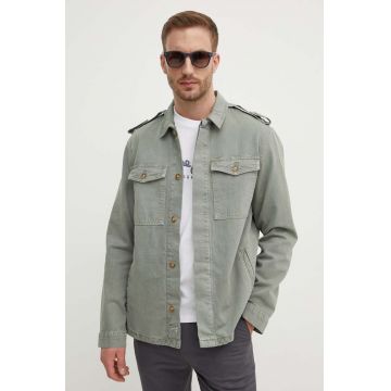 Pepe Jeans geaca jeans EATON COLOUR FIELD JACKET barbati, culoarea verde, de tranzitie, PM403000