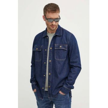 Pepe Jeans geaca jeans RELAXED OVERSHIRT barbati, culoarea albastru marin, de tranzitie, oversize, PM308585CU4