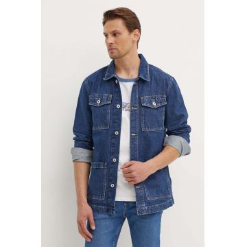 Pepe Jeans geaca jeans WORKER barbati, culoarea albastru marin, de tranzitie, PM403003HW5
