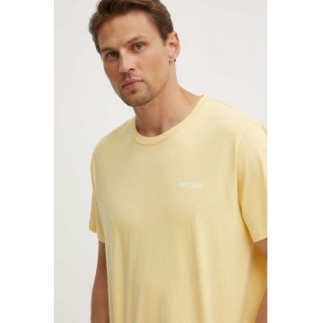 Pepe Jeans tricou din bumbac AARON barbati, culoarea galben, cu imprimeu, PM509426