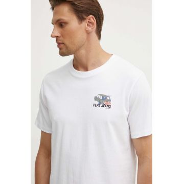 Pepe Jeans tricou din bumbac ARSHINE barbati, culoarea alb, cu imprimeu, PM509651