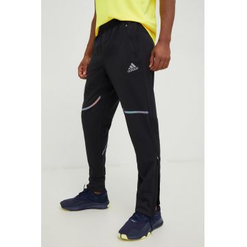 adidas Performance pantaloni de alergare Saturday barbati, culoarea negru, cu imprimeu