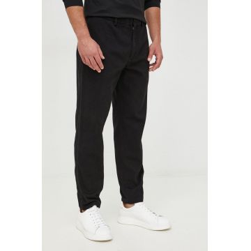 Emporio Armani pantaloni de bumbac barbati, culoarea negru, drept