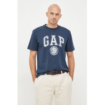 GAP tricou din bumbac culoarea albastru marin, cu imprimeu
