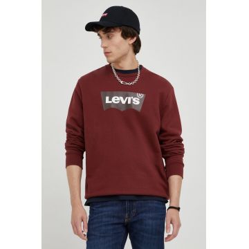 Levi's hanorac de bumbac barbati, culoarea bordo, cu imprimeu