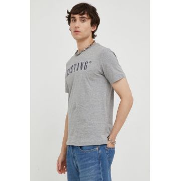 Mustang tricou barbati, culoarea gri, cu imprimeu