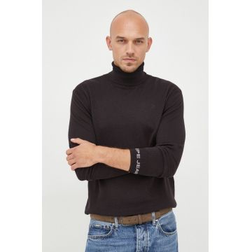 Pepe Jeans pulover din amestec de lana barbati, culoarea negru, light, cu guler