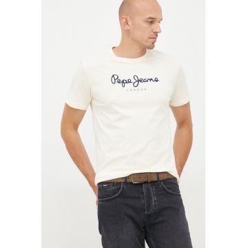 Pepe Jeans tricou din bumbac culoarea bej, cu imprimeu