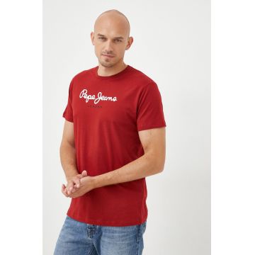 Pepe Jeans tricou din bumbac culoarea bordo, cu imprimeu