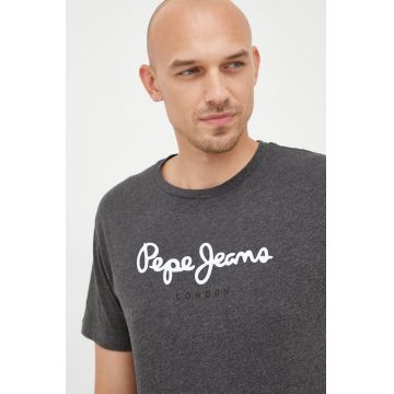 Pepe Jeans tricou din bumbac culoarea gri, cu imprimeu