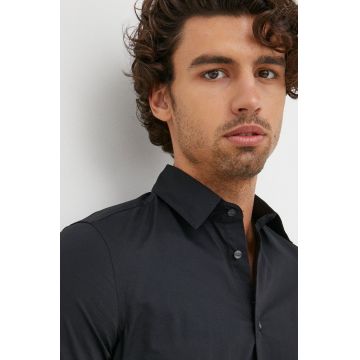 Sisley camasa barbati, culoarea negru, cu guler clasic, slim