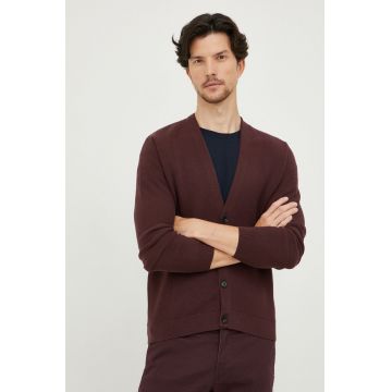 Sisley cardigan din bumbac barbati, culoarea bordo