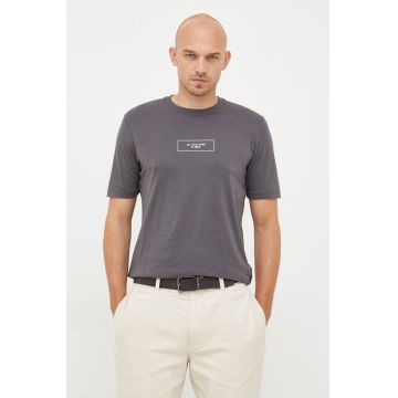 Sisley tricou din bumbac culoarea gri, cu imprimeu