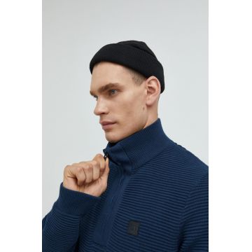 Solid pulover de bumbac barbati, culoarea albastru marin, cu turtleneck