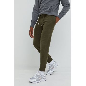 Superdry pantaloni de trening barbati, culoarea verde, neted