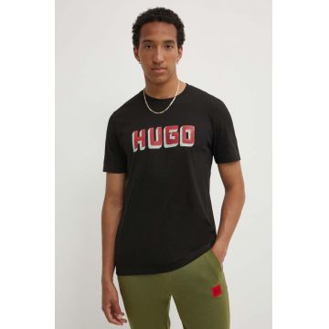 HUGO tricou din bumbac barbati, culoarea negru, cu imprimeu, 50516624