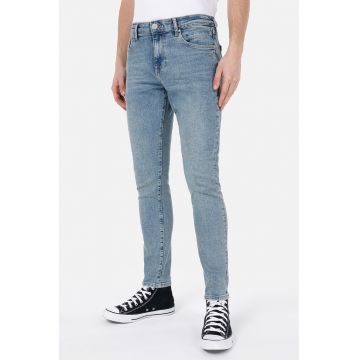 Blugi cu talie medie si aspect decolorat - Albastru prafuit