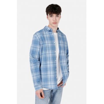 Camasa cu maneci lungi si model in carouri - Albastru pastel/Alb optic