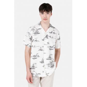 Camasa din amestec de in cu maneci scurte - Gri/Alb murdar