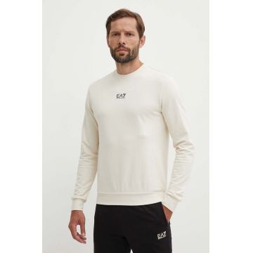 EA7 Emporio Armani hanorac de bumbac barbati, culoarea bej, cu imprimeu, PJVRZ.8NPM30