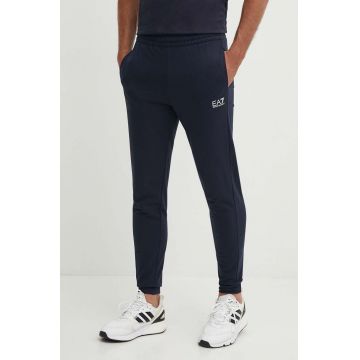 EA7 Emporio Armani pantaloni de trening din bumbac culoarea albastru marin, neted, PJVRZ.8NPP66