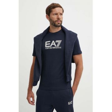 EA7 Emporio Armani tricou din bumbac barbati, culoarea albastru marin, cu imprimeu, PJVPZ.6DPT81