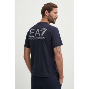 EA7 Emporio Armani tricou din bumbac barbati, culoarea albastru marin, neted, PJFFZ.6DPT06
