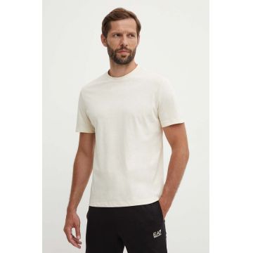 EA7 Emporio Armani tricou din bumbac barbati, culoarea bej, cu imprimeu, PJTJZ.6DUT08