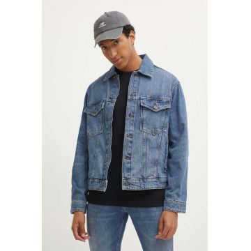 Hugo Blue geacă din denim bărbați, culoarea bleumarin, de tranziție, 50511500
