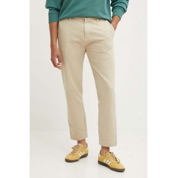 HUGO pantaloni de bumbac culoarea bej, drept, 50525176