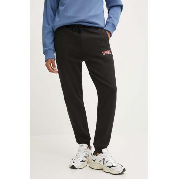 HUGO pantaloni de trening din bumbac culoarea negru, cu imprimeu, 50516657