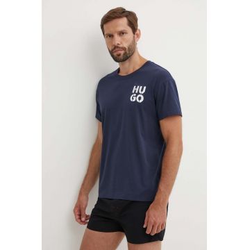 HUGO tricou lounge culoarea albastru marin, cu imprimeu, 50520463