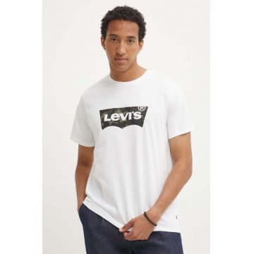 Levi's tricou din bumbac barbati, culoarea alb, cu imprimeu, 22489